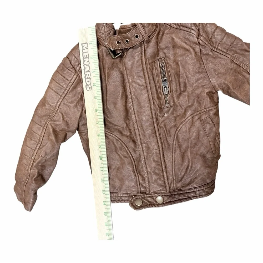 Kids first wave faux Brown Leather bomber/motto‎ Jacket Sherpa lined
